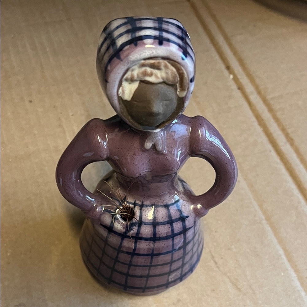 Charming Purple Ceramic Figurine Dried Flower. vase signed MCM